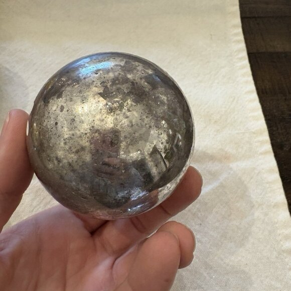 Vintage Silver Mercury Glass Hand Painted Glass Christmas Tree Ball Ornament - Picture 7 of 8